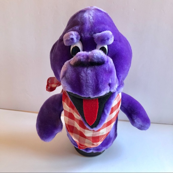 NEW Vintage Hand Puppet DINER SAURUS Stuffed Plush Animal Toy 9 3/4” Purple - Picture 2 of 16
